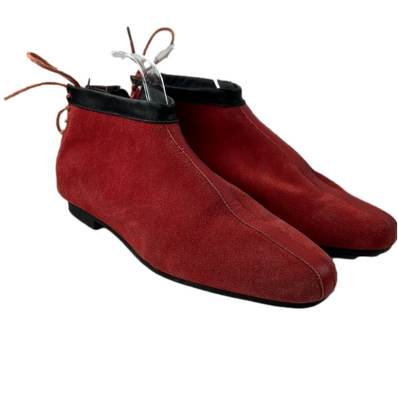 Pointer Red Suede  Side Zip Booties with Back Lace Up - Picture 1 of 9